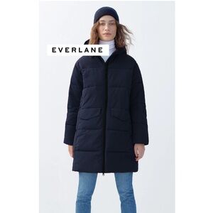 nwt EVERLANE The Long Puffer Navy Longline Primaloft Warm Jacket Coat Medium